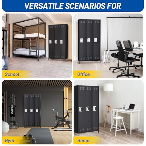 9 Door Metal Storage Cabinet with 27 Hooks and 9 Shelves, Black B811371
