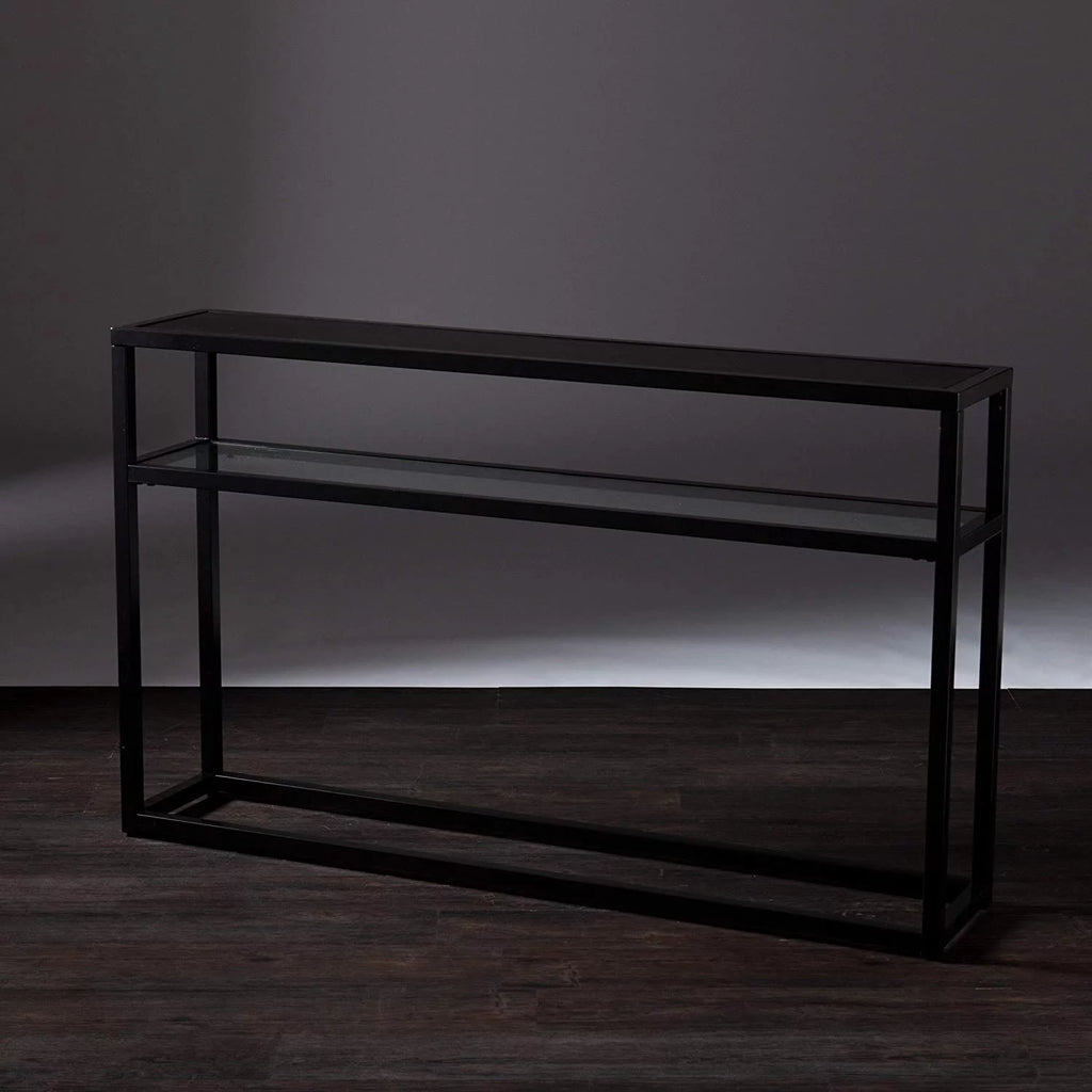 Black Metal Console Table with Glass Shelf L690316