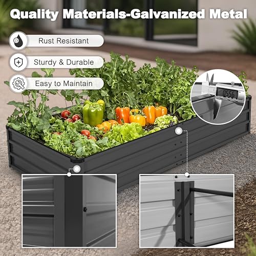 6x3x1ft Galvanized Metal Raised Garden Bed Dark Gray I1928
