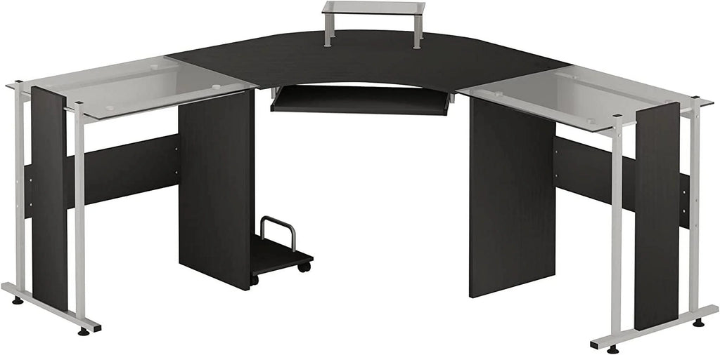 69" L-Shaped Tempered Glass Computer Desk with Monitor Stand Black A8107