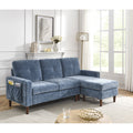 80" Convertible Sectional Sofa Couch, 3 Seats L-shape Sofa with Removable Cushions and Pocket, Rubber Wood Legs, Navy Chenille C450