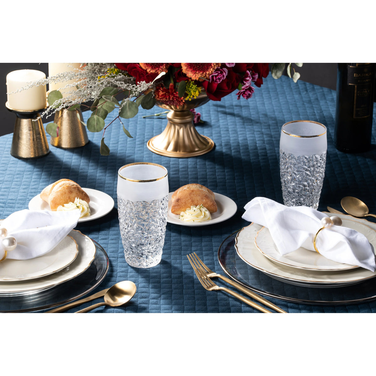 European Crystal Highball Tumbler Set of 6 16 oz Gold Rim L5887