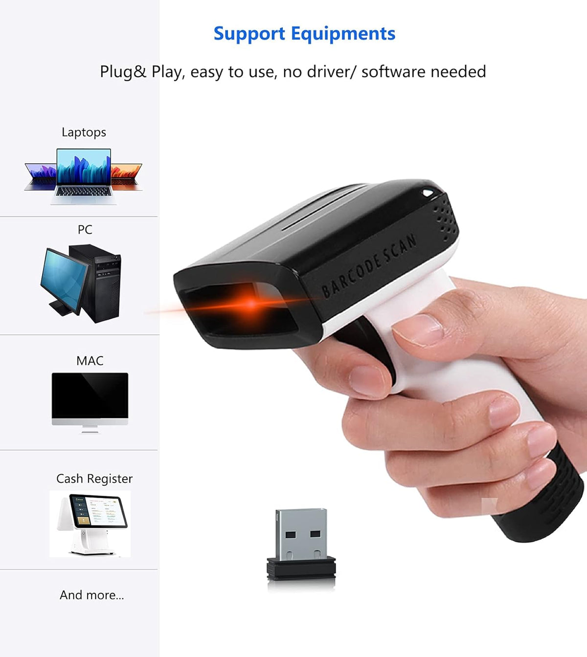 White Wireless Barcode Scanner with Vibration Alert V1481