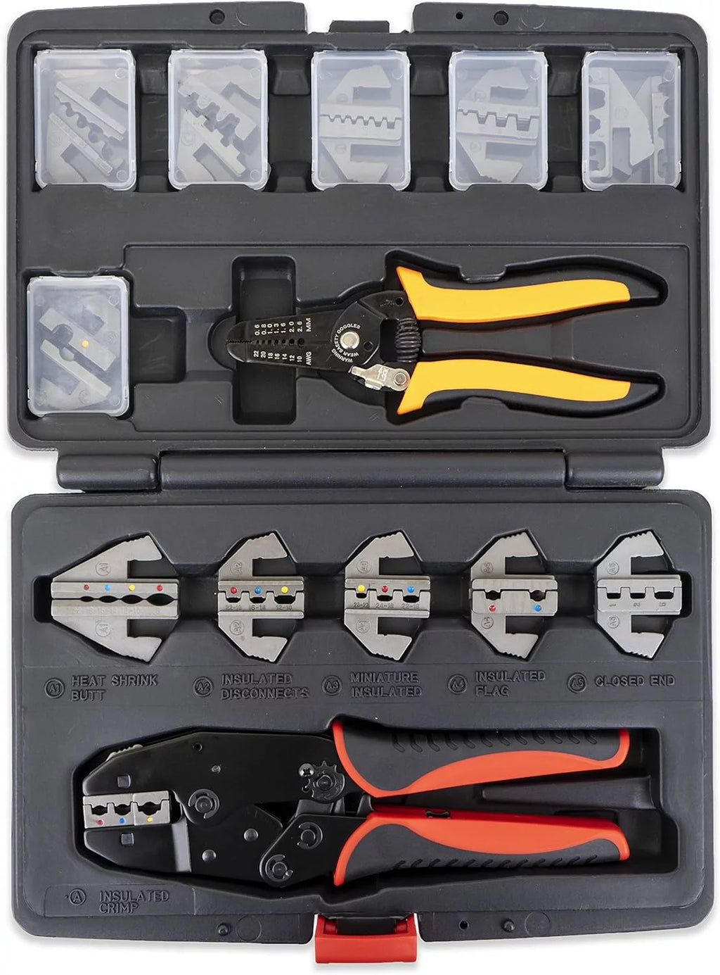 Interchangeable Ratcheting Terminal Crimper Set with Wire Strippers V8537