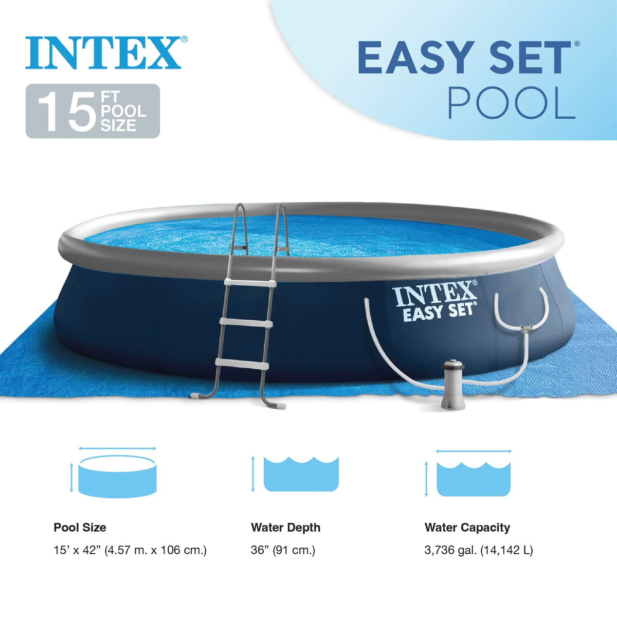 15' x 42 Inflatable Above Ground Swimming Pool Set O8774