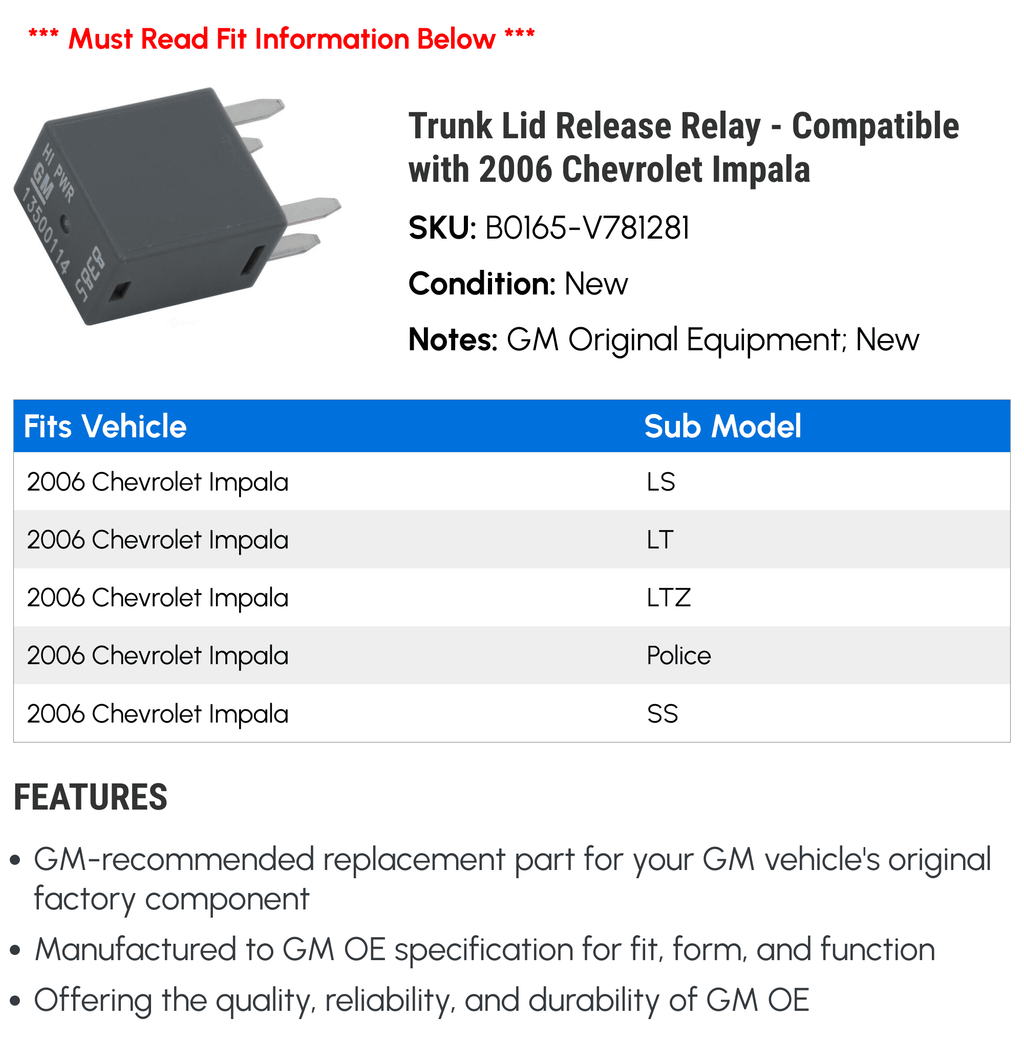 Trunk Lid Release Relay L111263