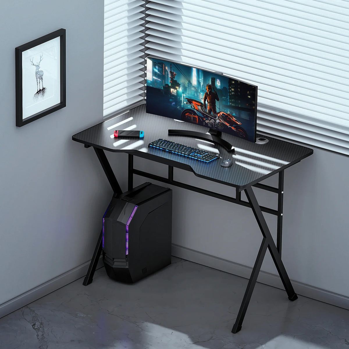 Black Portable Computer Desk with Host Rack D153935