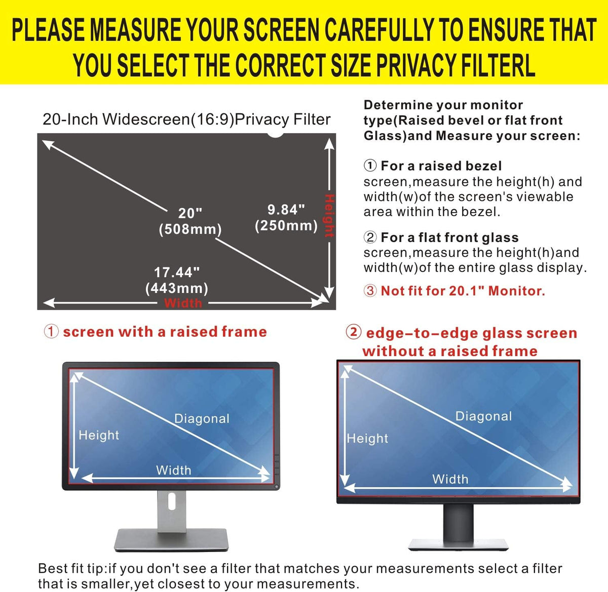 20 Inch Widescreen Monitor Privacy Filter Screen Protector Film, Pack of 2 D642