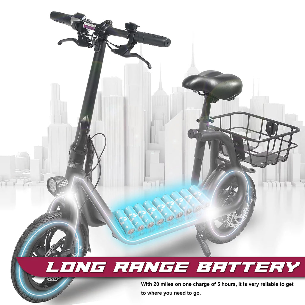 Foldable Electric Scooter with Seat and Carry Basket N63496