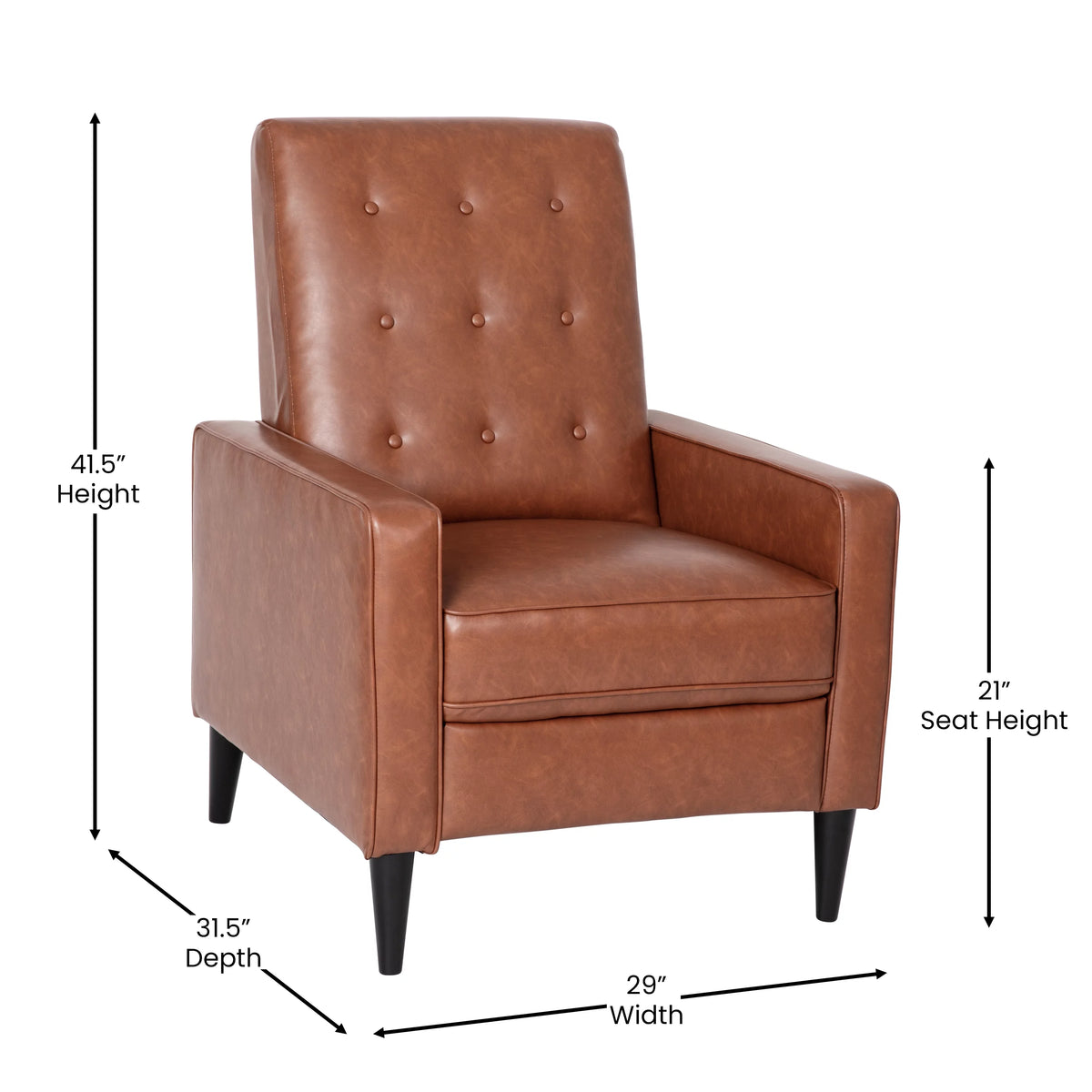 Cognac Brown Faux Leather Recliner with Wooden Legs V642459