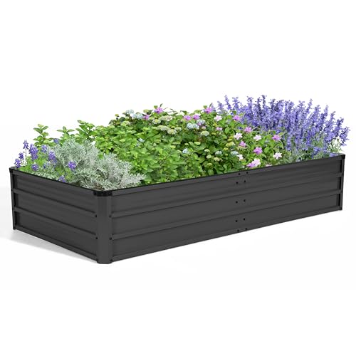 6x3x1ft Galvanized Metal Raised Garden Bed Dark Gray I1928