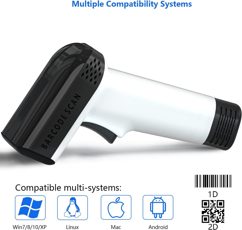 White Wireless Barcode Scanner with Vibration Alert V1481