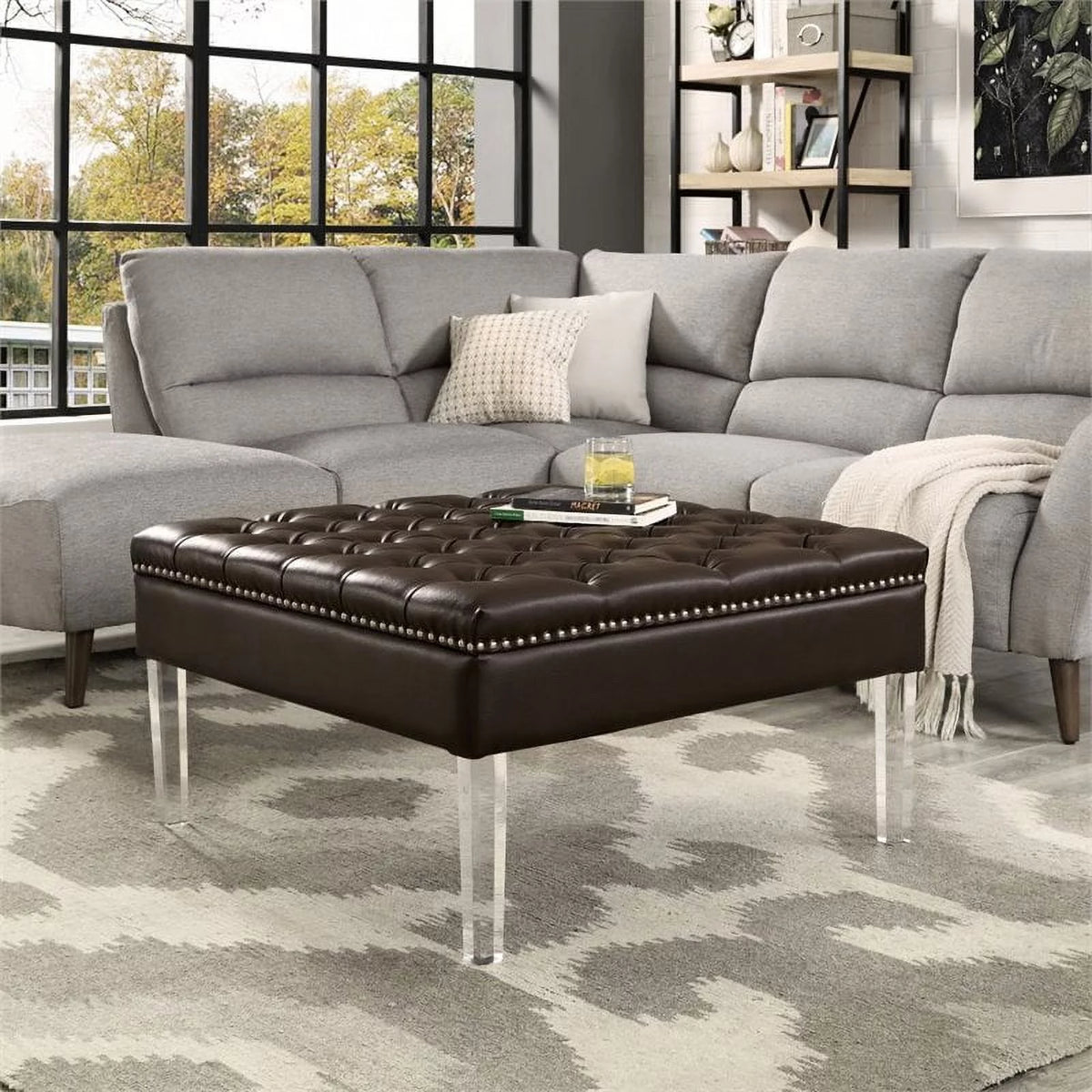 Espresso Oversized Faux Leather Tufted Ottoman M116618