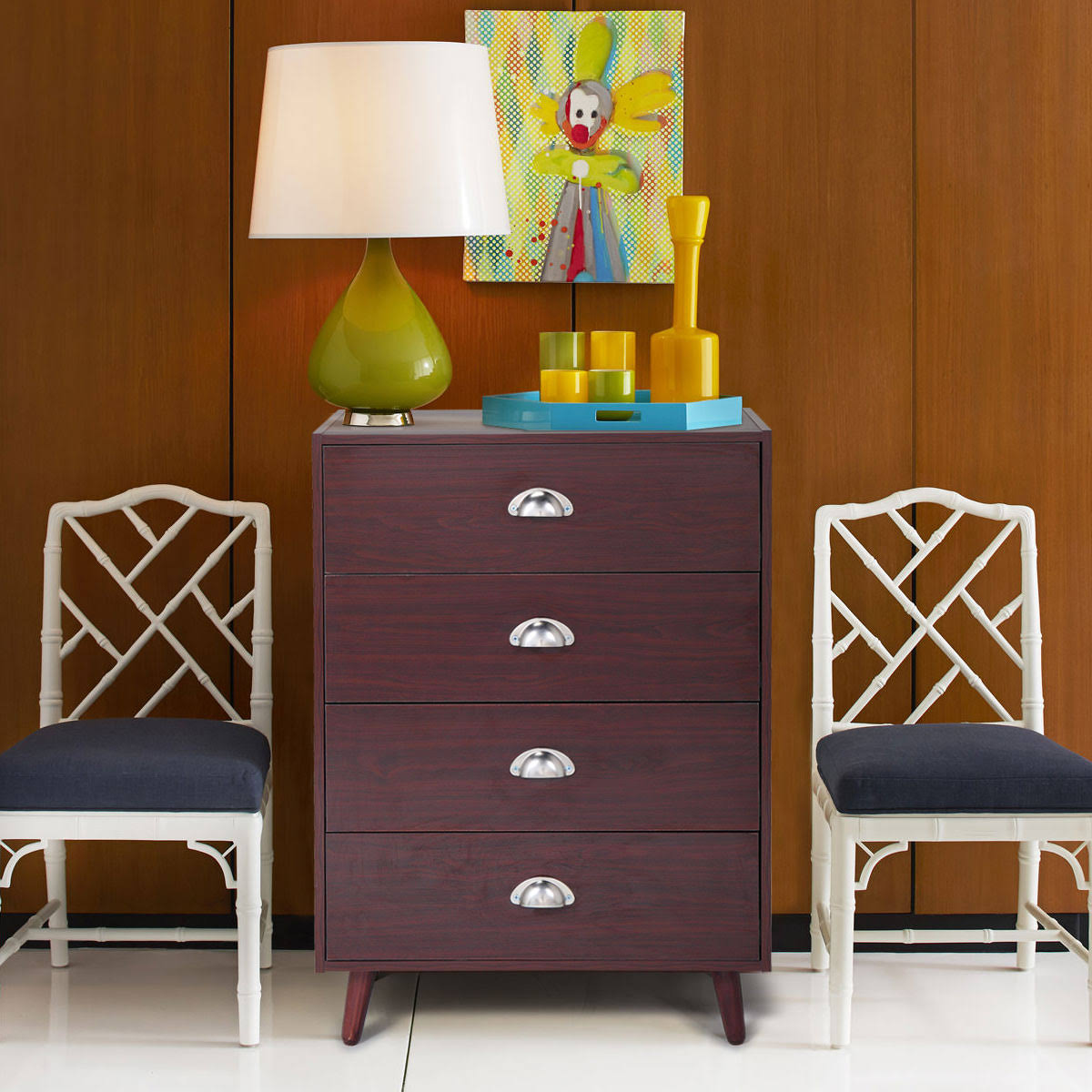 Brown 4 Drawer Nightstand Cabinet O734465
