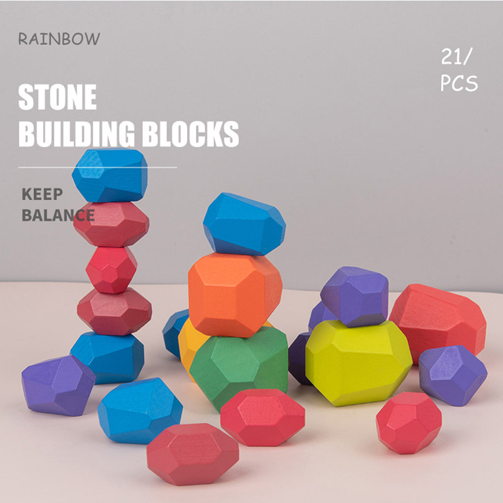 Wooden Stone Building Block Stacking Game Rainbow Toy T71391