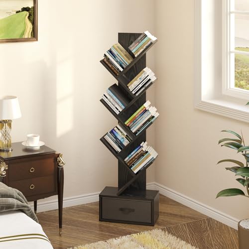 Rustic Brown 7 Shelf Wooden Bookshelf with Drawer X746147