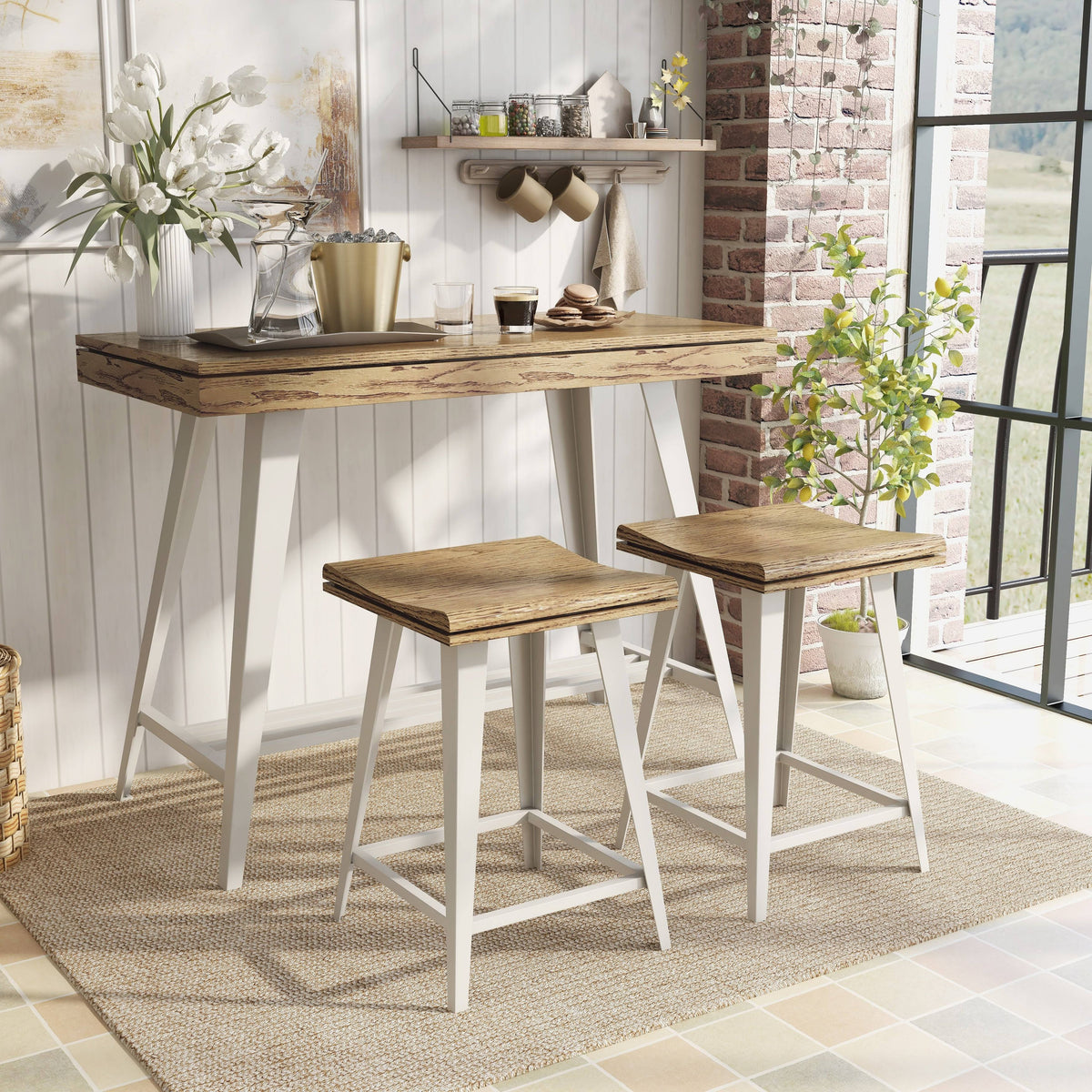 3-Piece Counter Height Table Set Dark Oak F280260