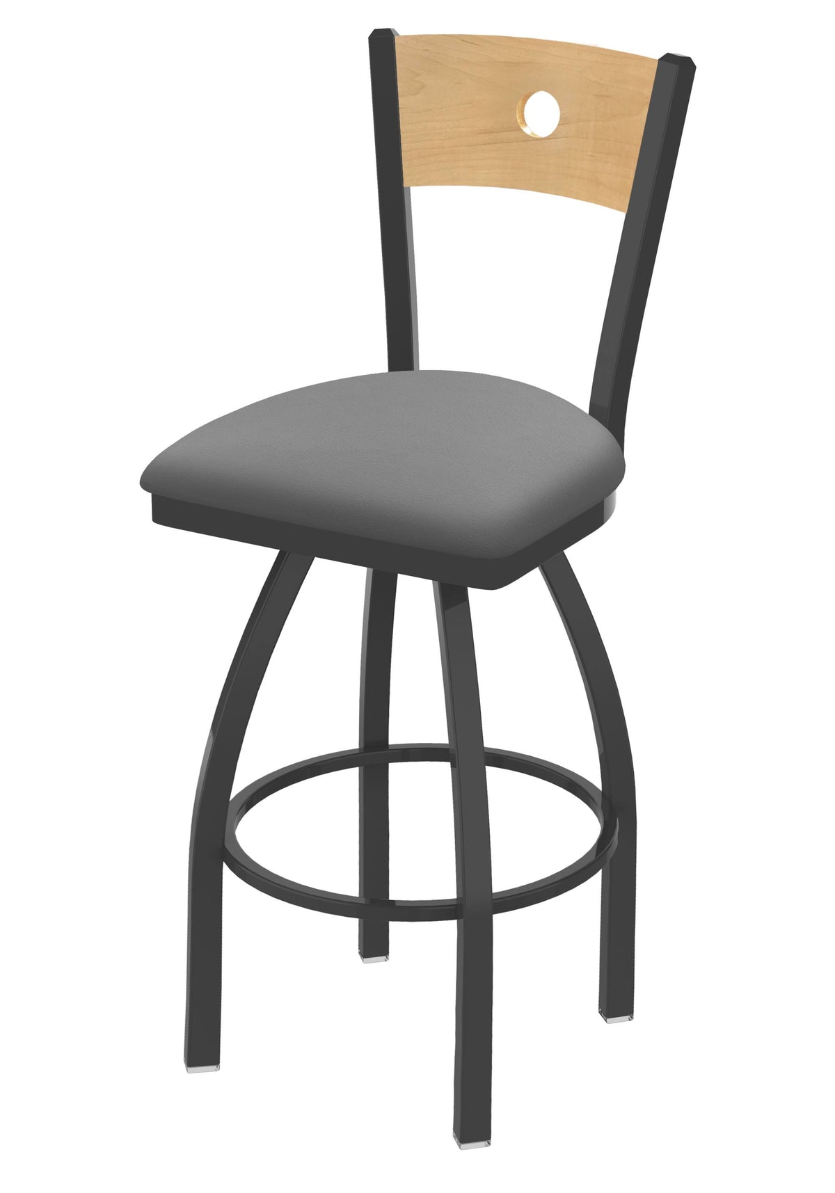 Swivel Counter Stool with Pewter Finish, Natural Back, Grey Seat R60373