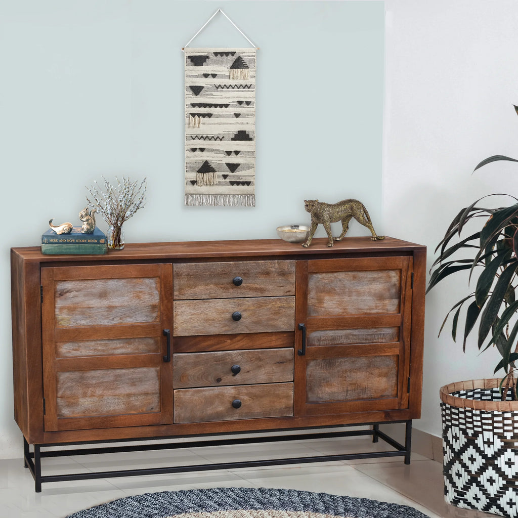 Recycled Mango Wood Sideboard with 4 Drawers and 2 Doors Q128