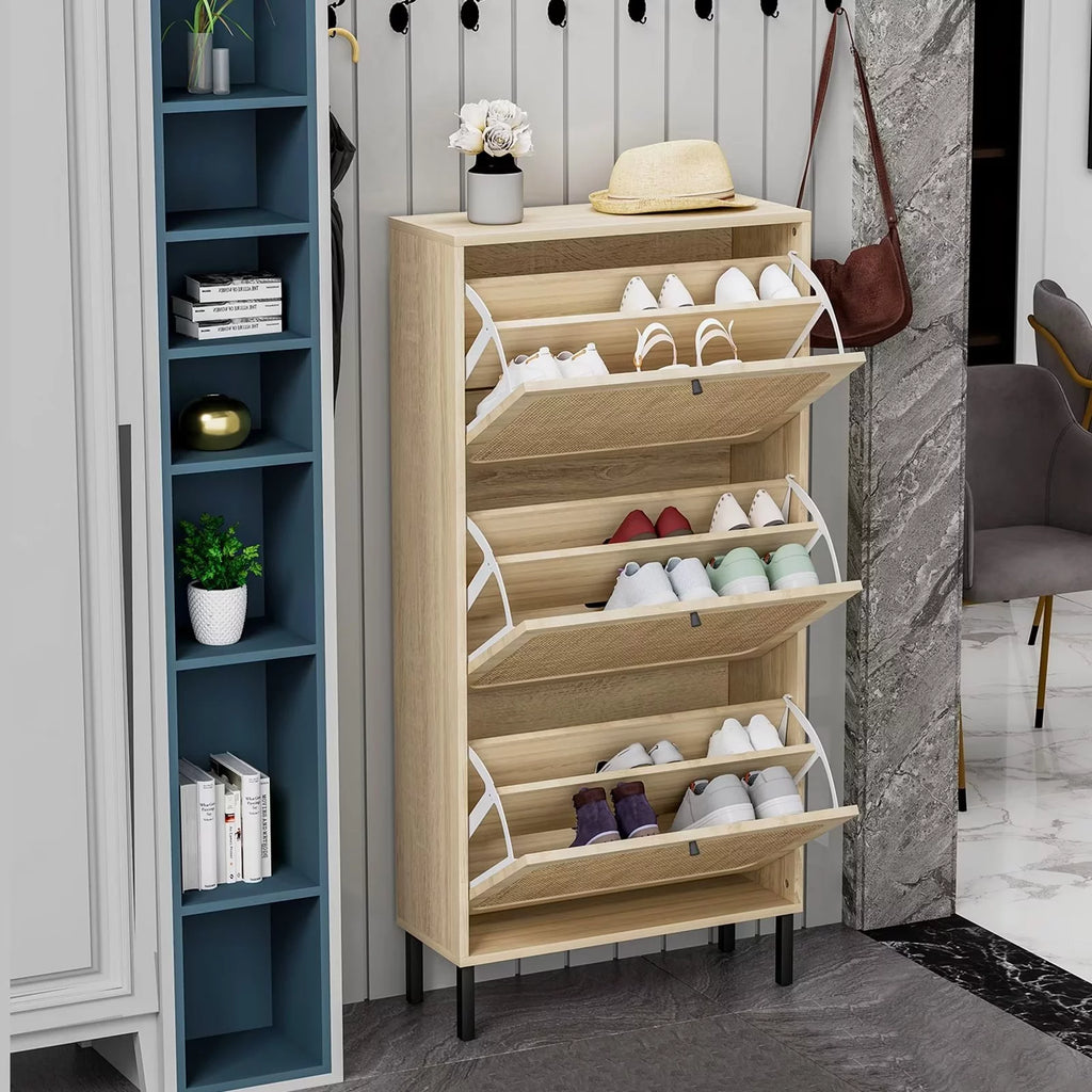 3 Flip Drawer Rattan Shoe Cabinet with Adjustable Shelves Q6724