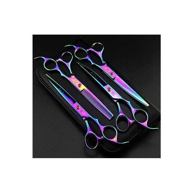 7.0 inch 4PCS Pet Grooming Scissors Kit Steel Straight Curved Thinning Blade L263