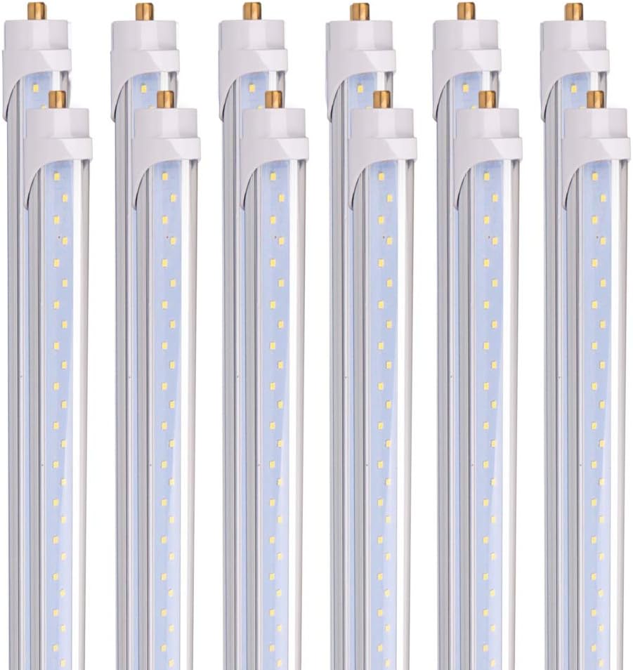 8 Foot LED Tube Lights, 44W 5500lm 6500K, Clear Cover, Pack of 12 E322