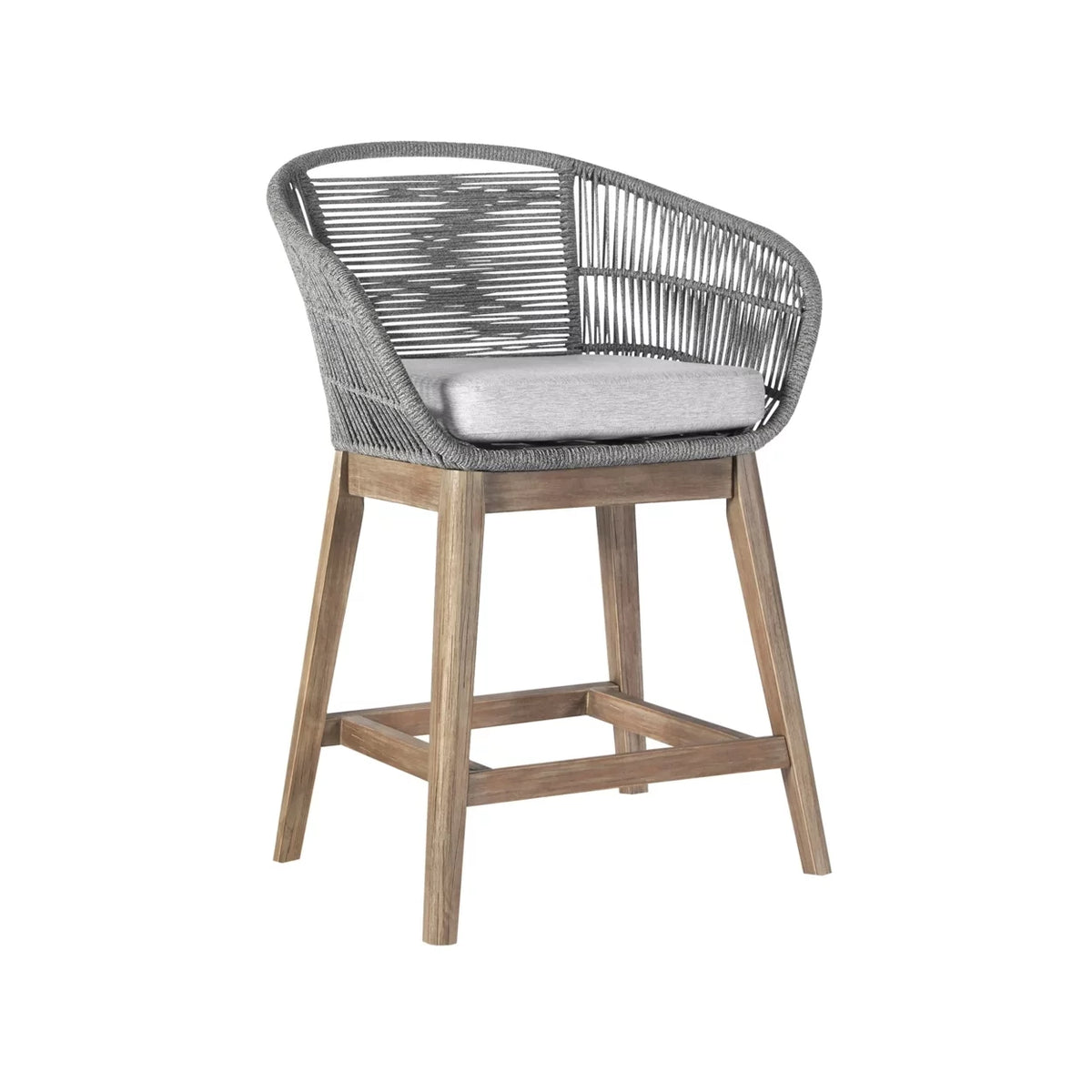 26 Inch Teak Wood Rope Woven Counter Stool Chair I503335