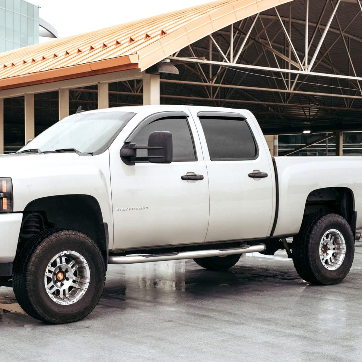 Rain Guards for GMC Sierra 2500HD/3500HD 2007-2014 Crew Cab, Tape-on Window Deflectors, 4pcs E4032