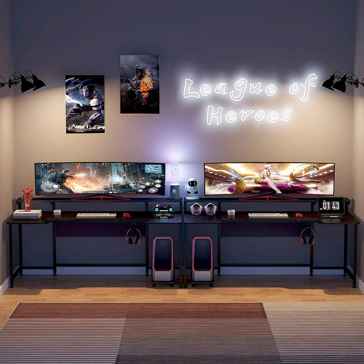 Black U Shaped Computer Desk with Hutch G6786