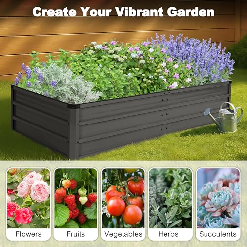 6x3x1ft Galvanized Metal Raised Garden Bed Dark Gray I1928