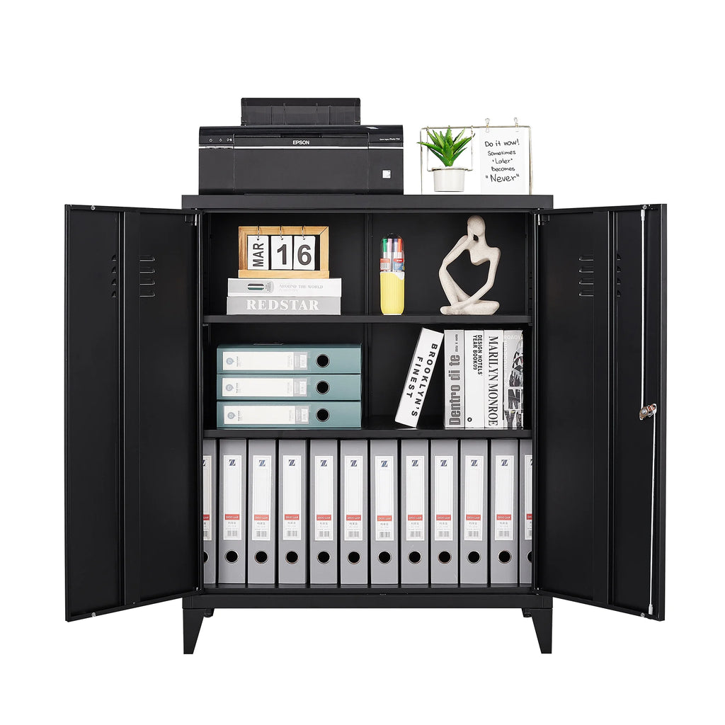 2 Door Metal Accent Cabinet with 2 Shelves, Black N95361