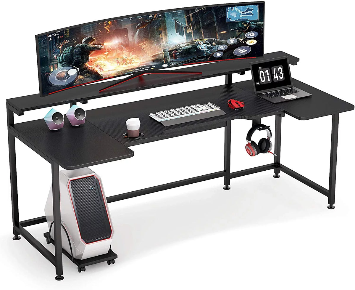 Black U Shaped Computer Desk with Hutch G6786