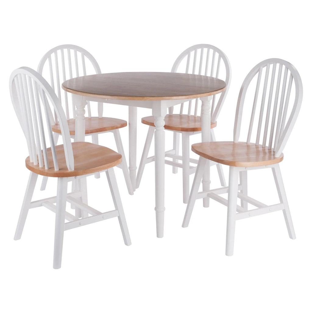 Drop Leaf Dining Table with Chairs Set of 5 Beige and White N889