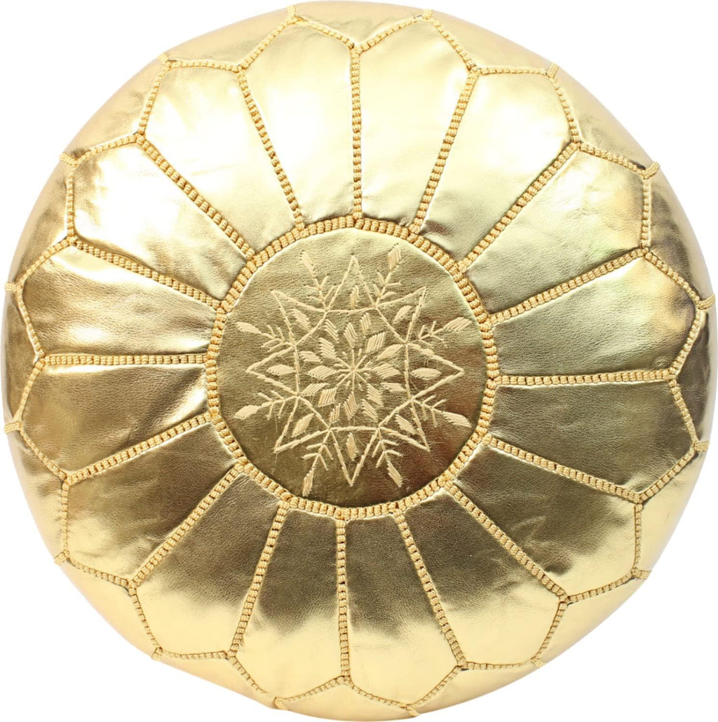 Round Moroccan Pouf Cover Genuine Leather Hand Stitched R415