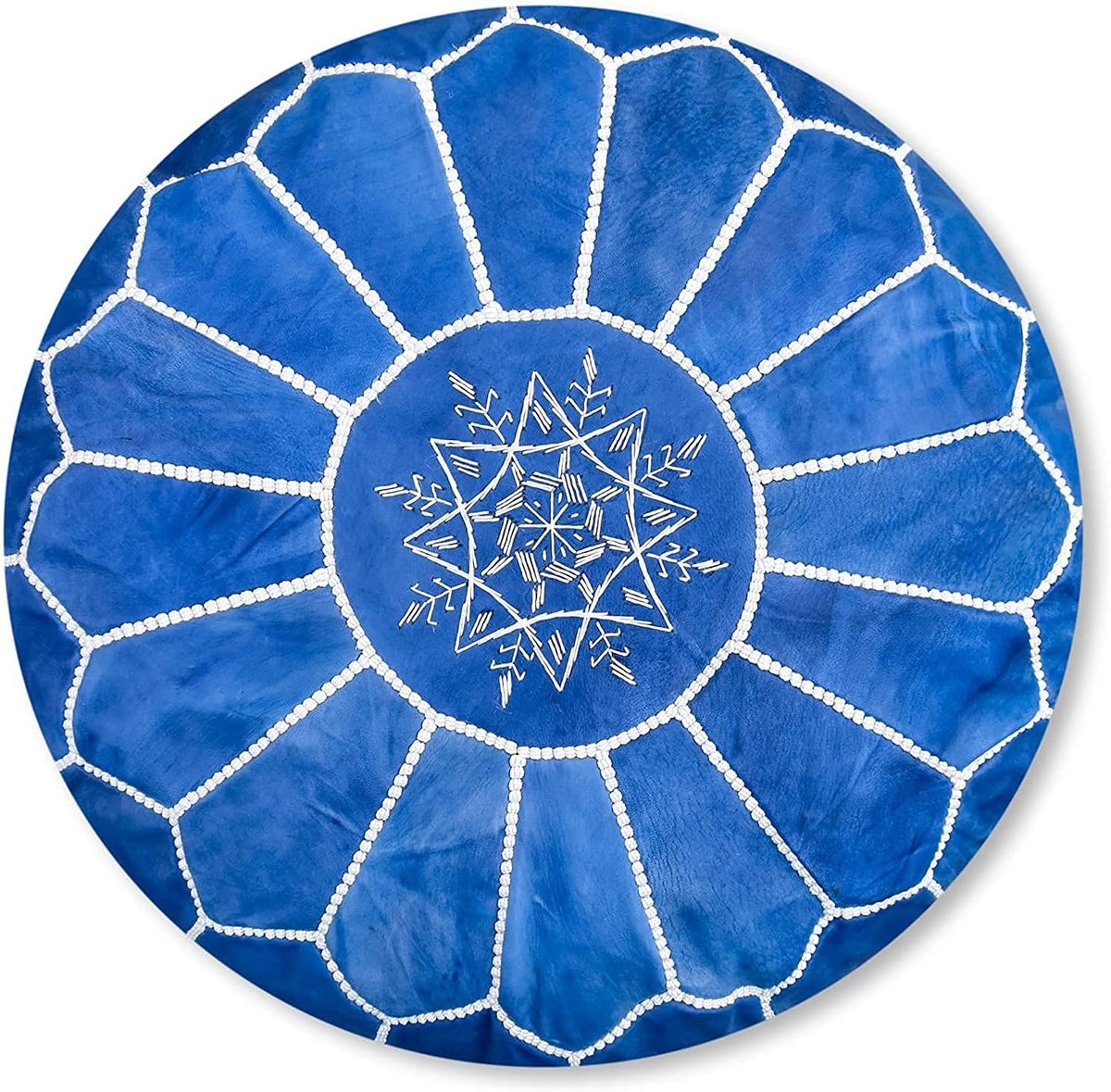 Round Moroccan Pouf Cover Genuine Leather Hand Stitched R415