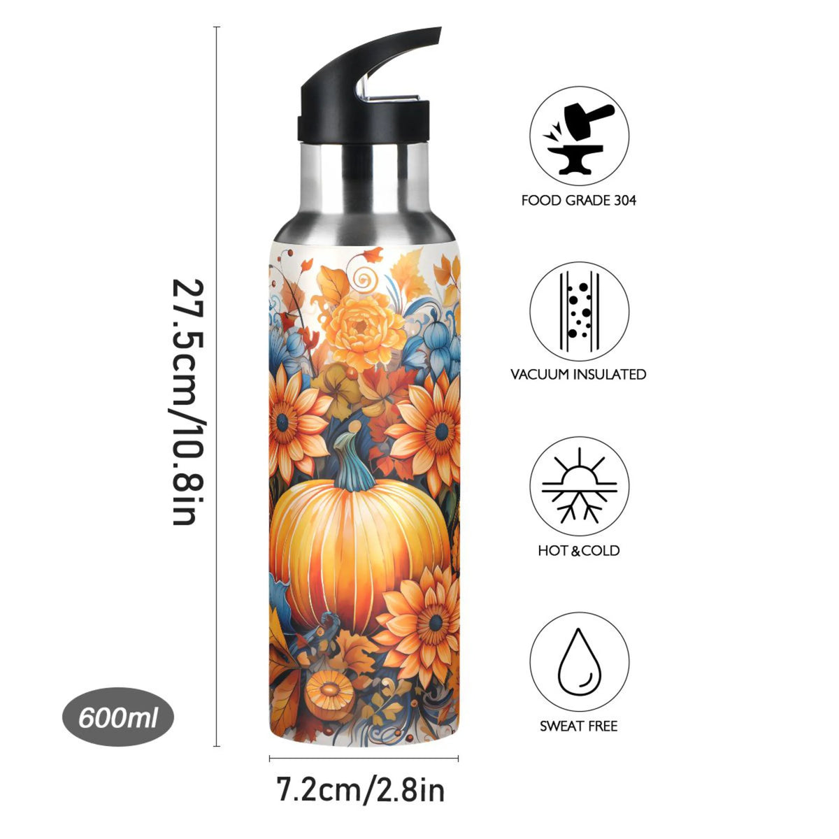 Stainless Steel Insulated Water Bottle with Straw Lid F84055