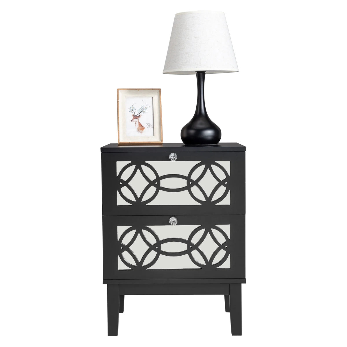 Black Modern Bedside Table with Storage Drawers and Smoked Mirror Q5613