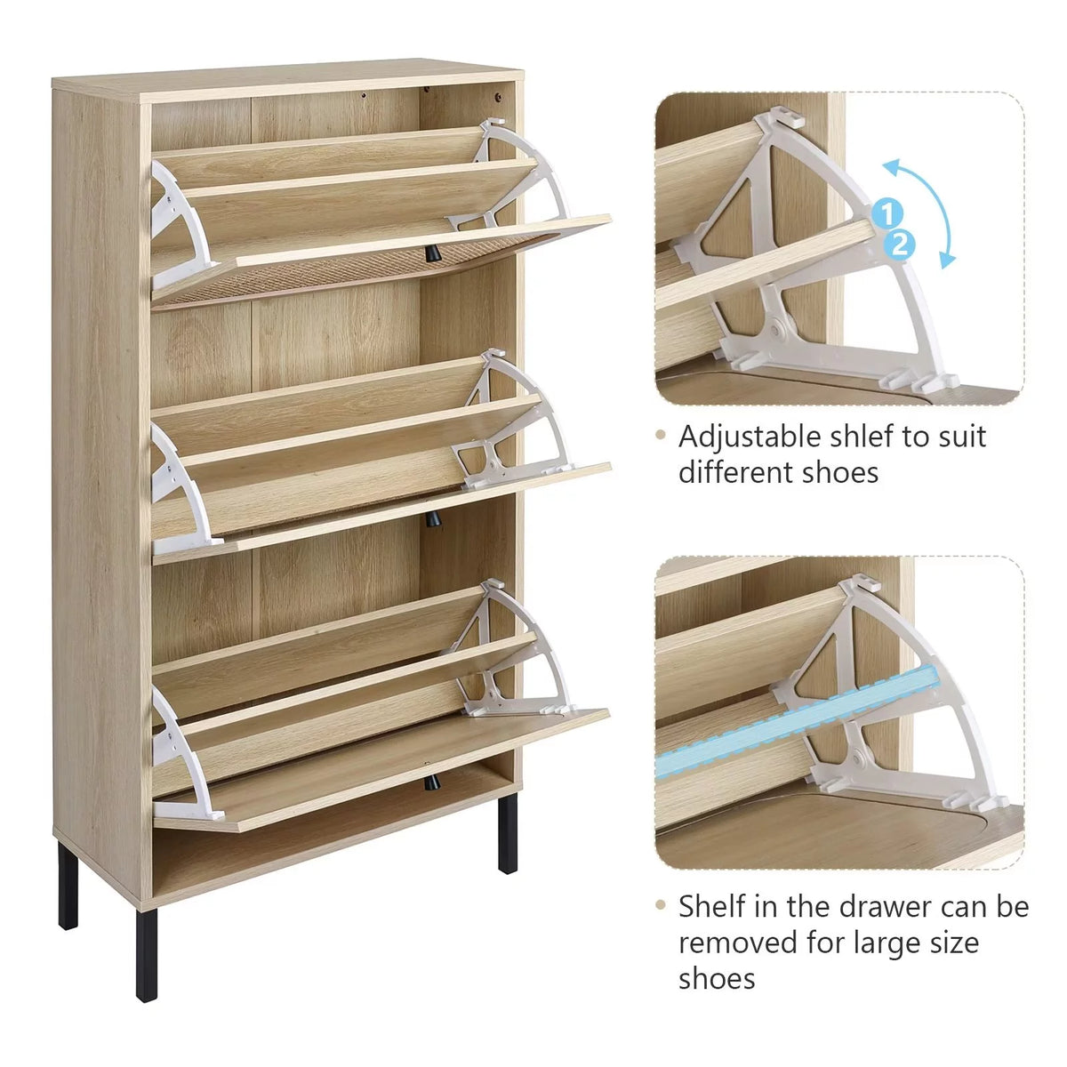 3 Flip Drawer Rattan Shoe Cabinet with Adjustable Shelves Q6724