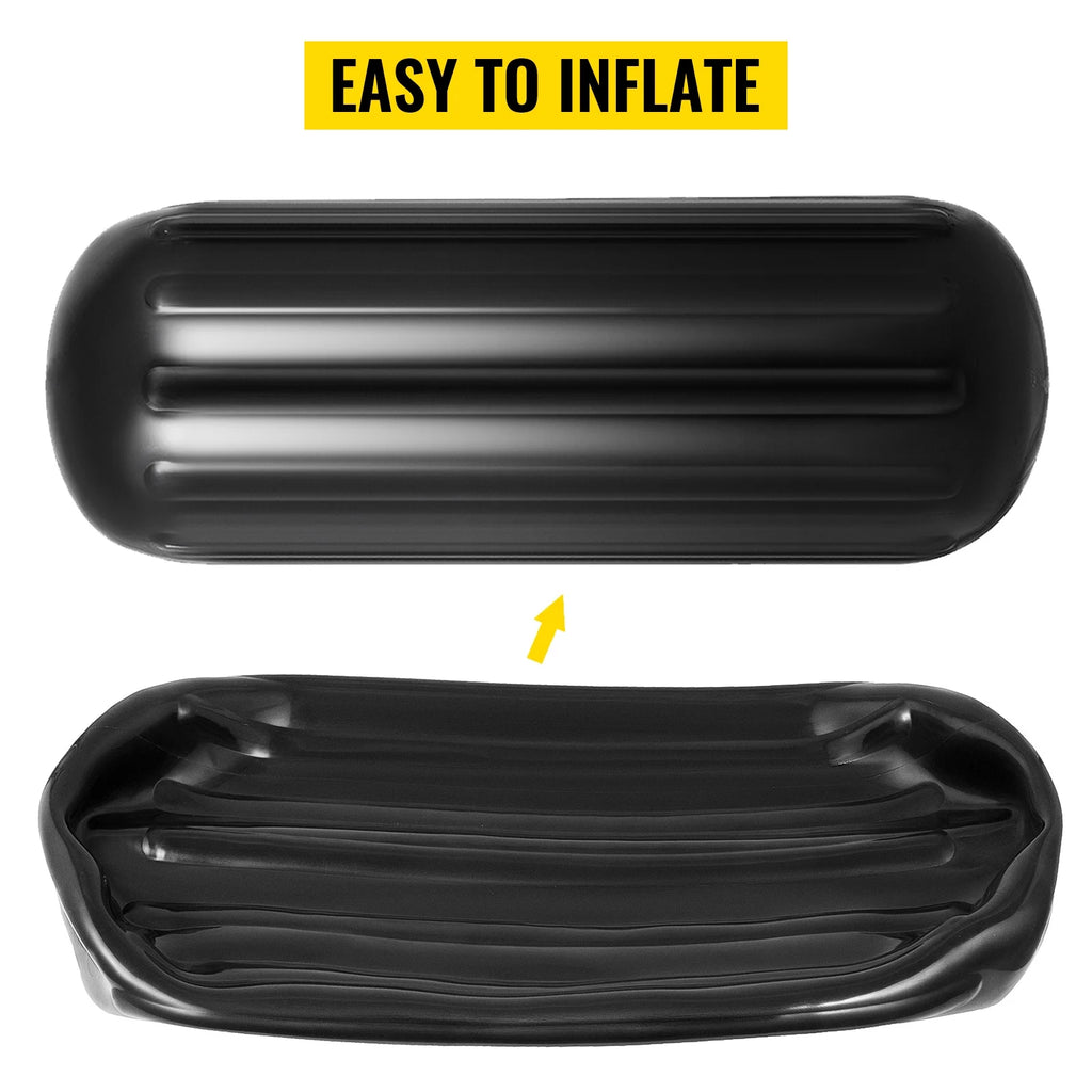 4 New Ribbed Boat Fenders 10" X 28" Black Center Hole Bumpers W925