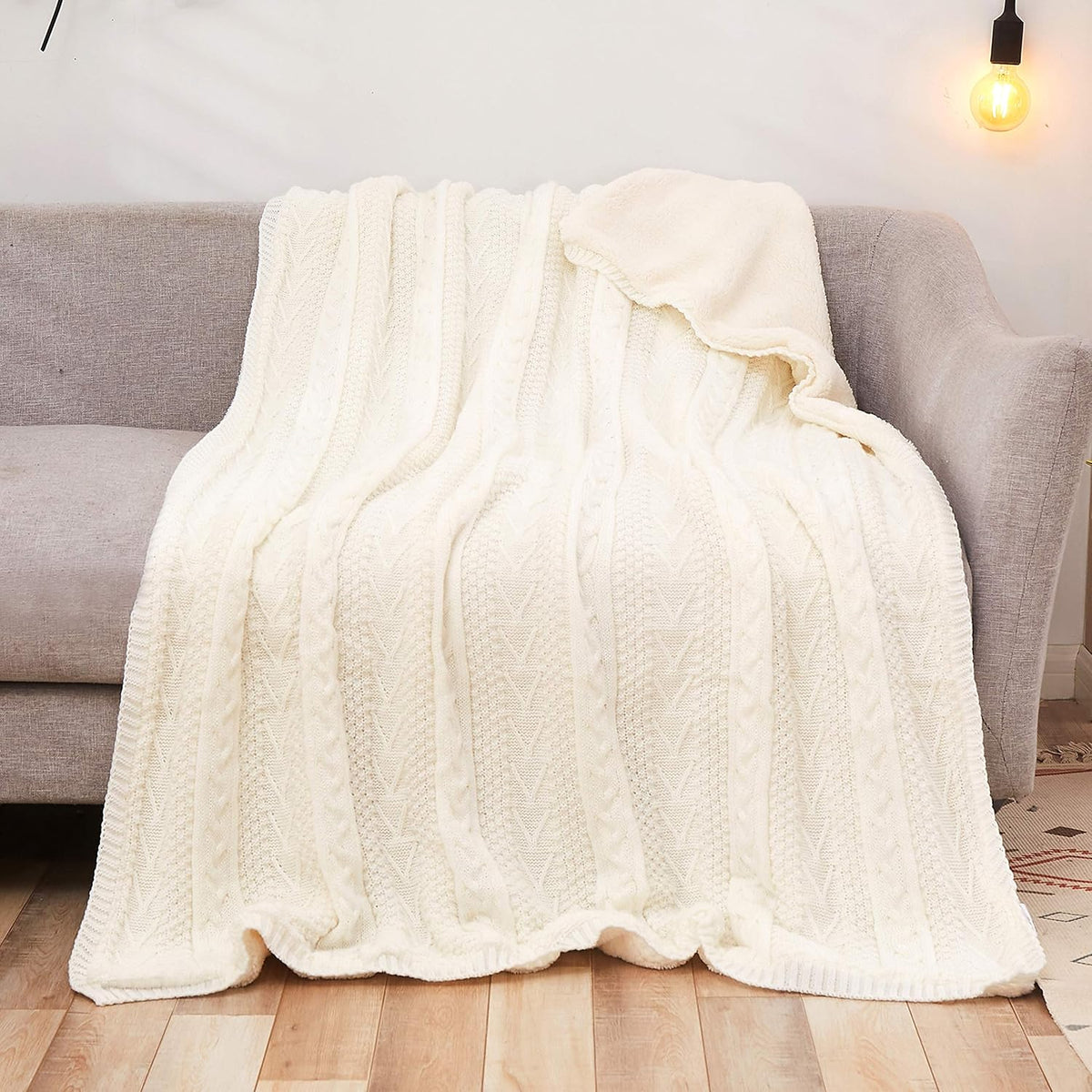 Cable Knit Sherpa Throw Blanket 50x63 Inch P899978