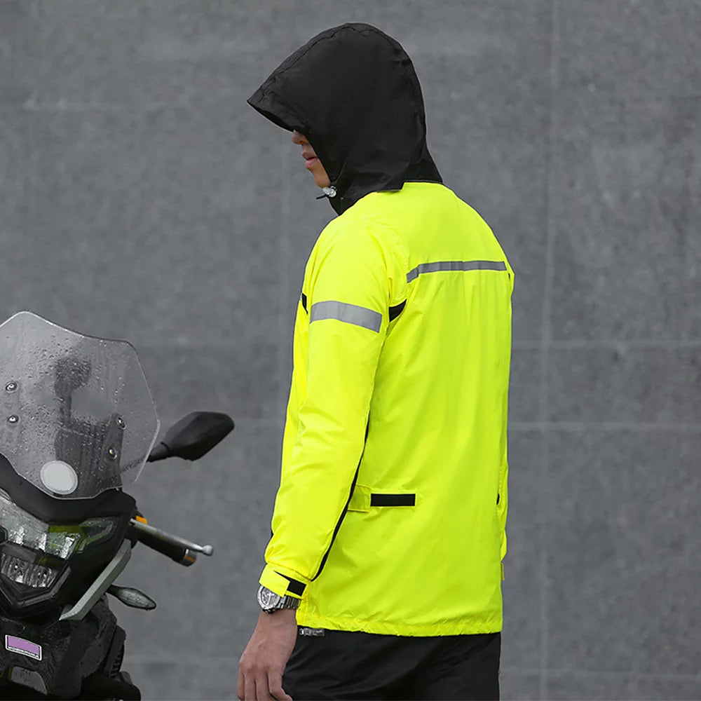 Men's Reflective Waterproof Motorcycle Rain Suit Jacket and Pants Set N4159