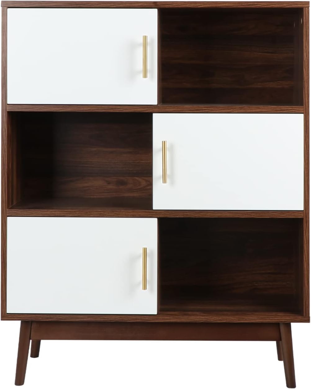 Walnut Storage Cabinet with Doors and Open Shelves X73589