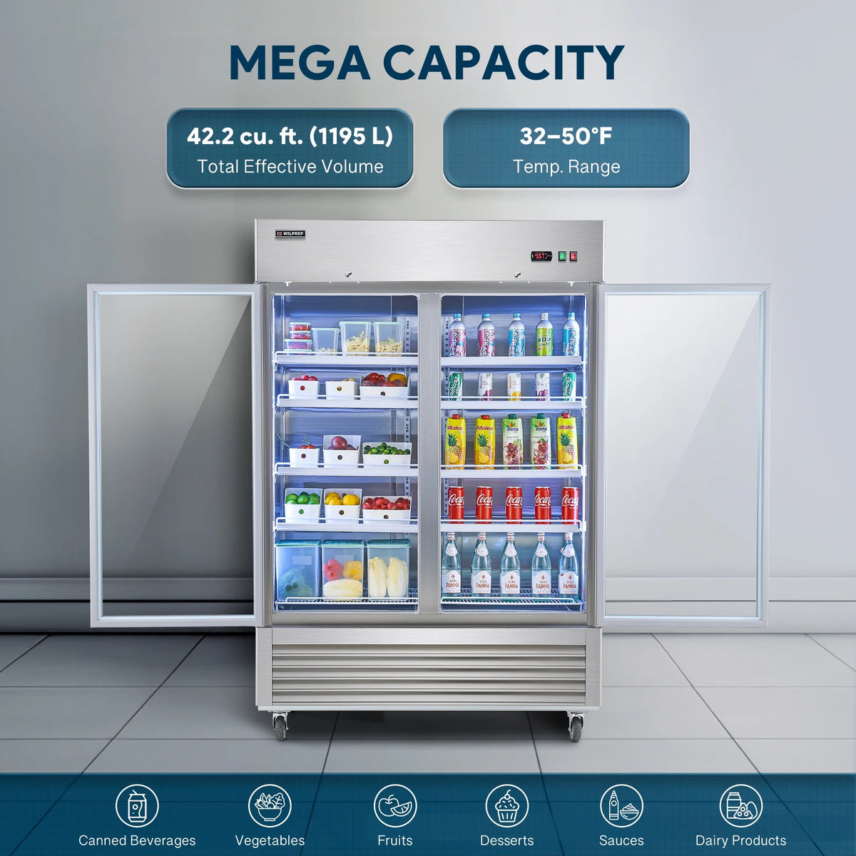 54" 2 Glass Door Display Refrigerator with 42.2 cu. ft. Capacity A510