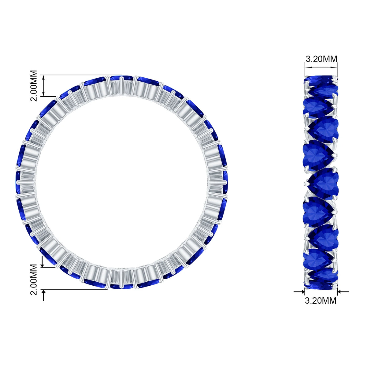 Heart Shape Lab Created Blue Sapphire Eternity Ring, 925 Sterling Silver Z98043