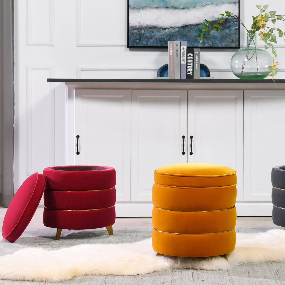 Round Accent Storage Ottoman P722