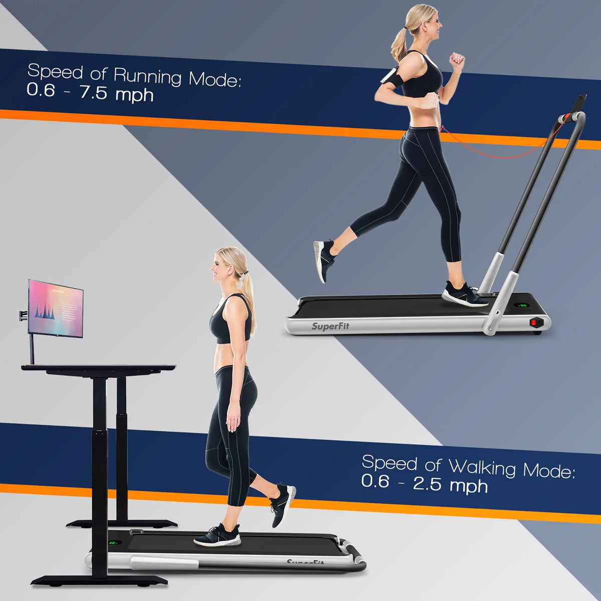 2.25HP 2-in-1 Folding Under Desk Treadmill C34318