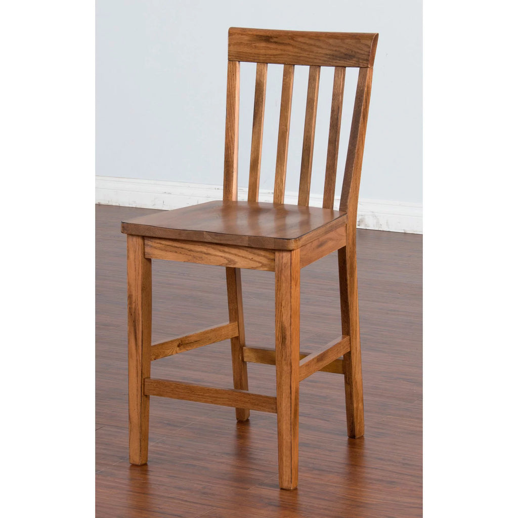 Rustic Oak Wood Slatback Barstool W175329