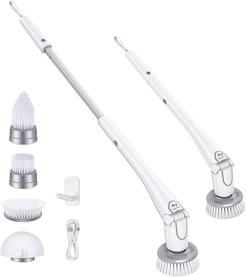 Electric Spin Scrubber with 4 Replaceable Rotating Brush Heads, Adjustable Extension Handle E45505