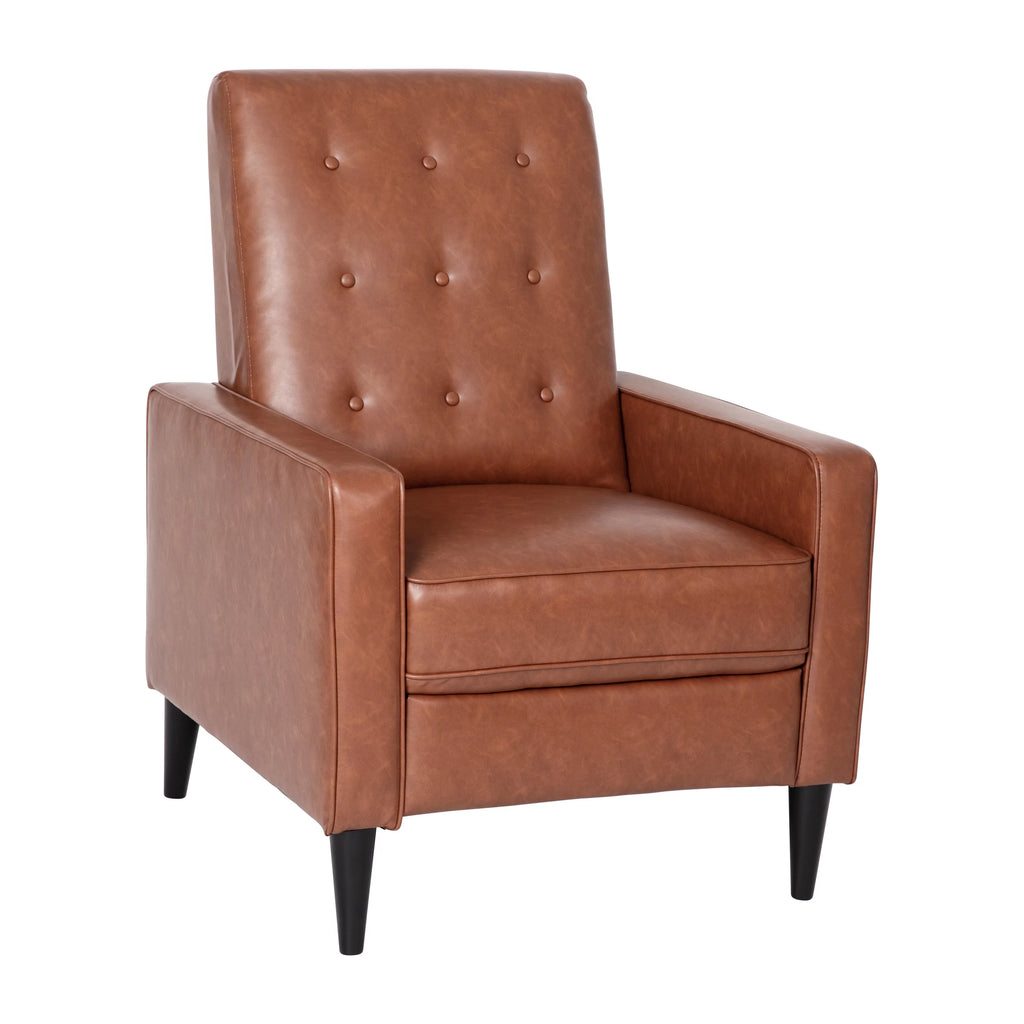 Cognac Brown Faux Leather Recliner with Wooden Legs V642459