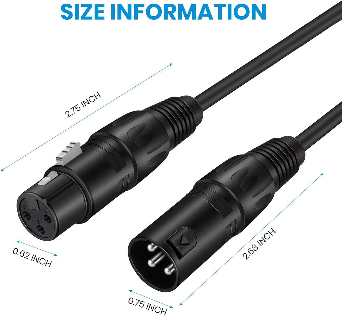 25ft XLR Microphone Male to Female Mic Cables Black 3-Pack U38618
